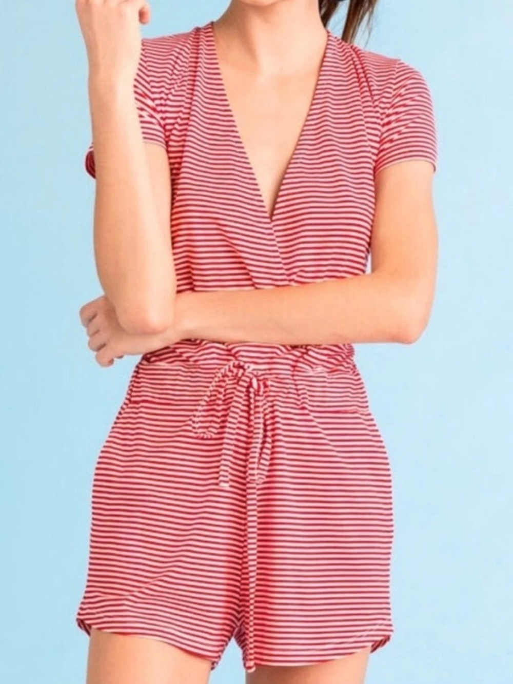 Vineyard Vines Red & White Striped Short-Sleeve Romper